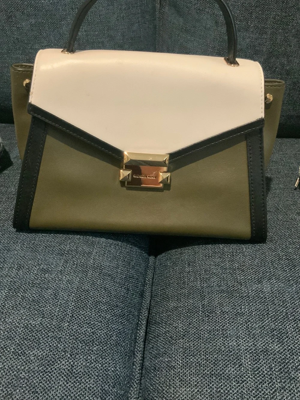 Michael Kors Olive, White & Black Colorblock Top-Handle Satchel